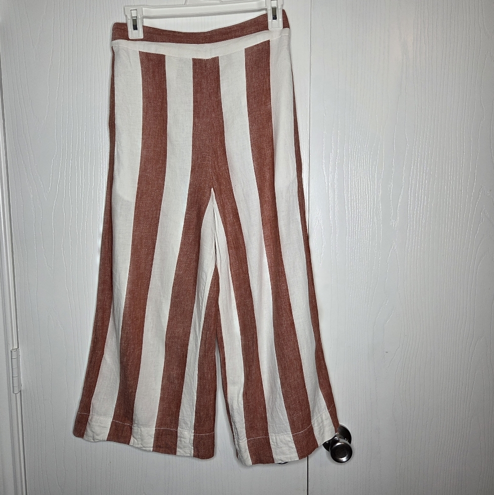 Madewell Huston Pull-On Crop Wide Leg Pants Bold Stripe-Size S